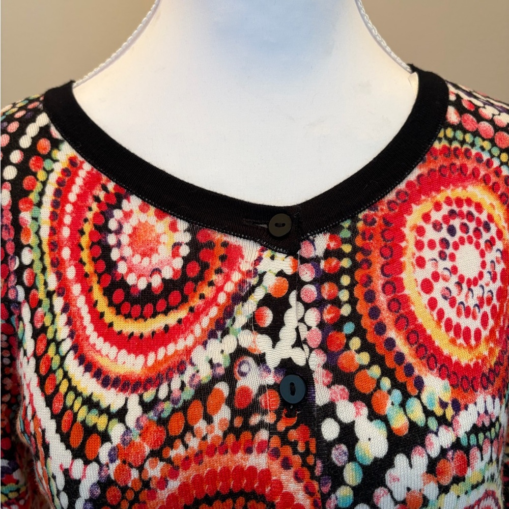 #147  Joseph Beautiful Multicolor Button Down Cardigan, Circular Design. - Picture 3 of 12